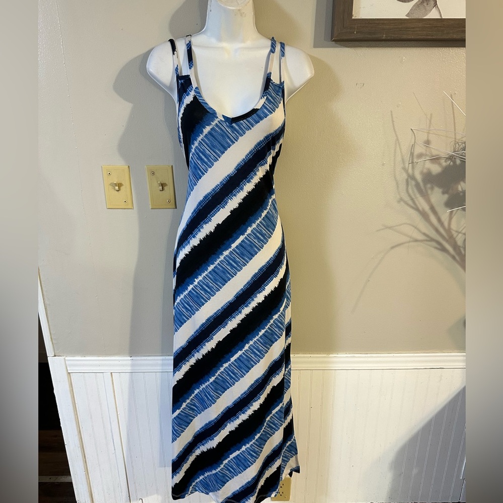 Blue and White Striped Maxi Dress